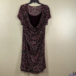Notations Dress Short Sleeve Brown Red White Circles XL